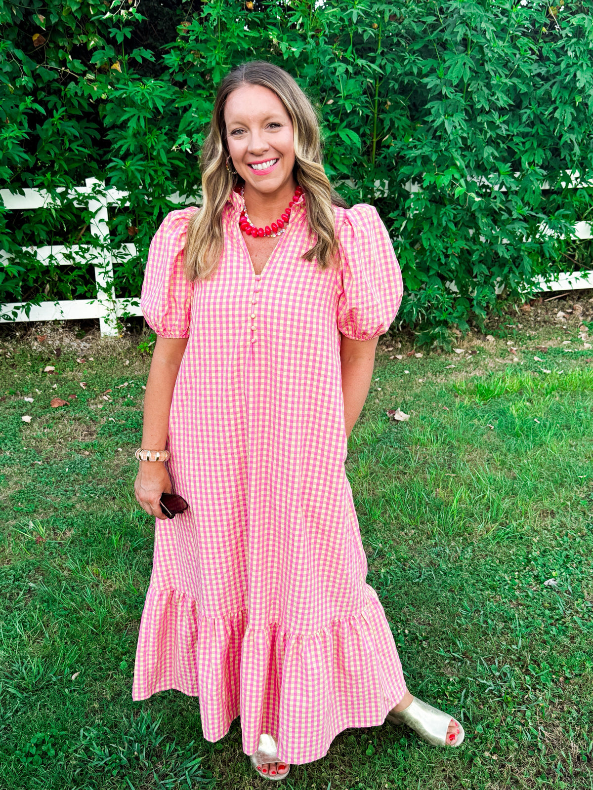 Present and Pretty Puff Sleeve Dress in Yellow and Pink Gingham