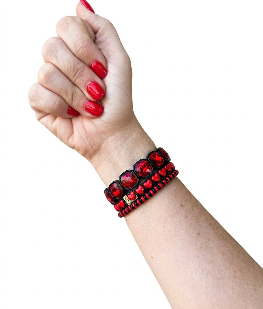 Team Spirit 3-Piece Bracelet Set: Red & Black