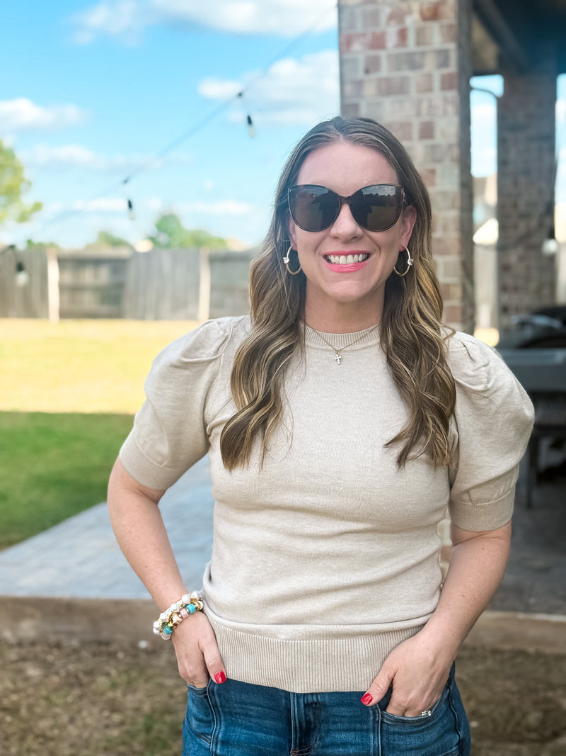 Queen of Cozy Short Sleeve Taupe Sweater