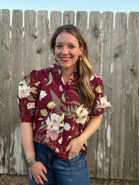 The Garden Grace Maroon Blouse