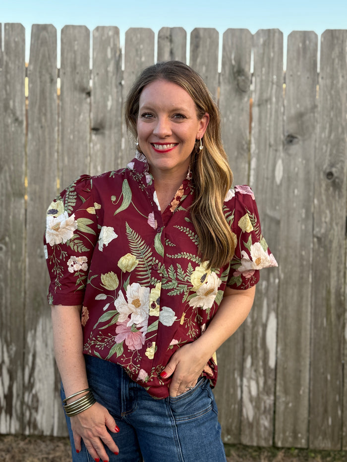 The Garden Grace Maroon Blouse