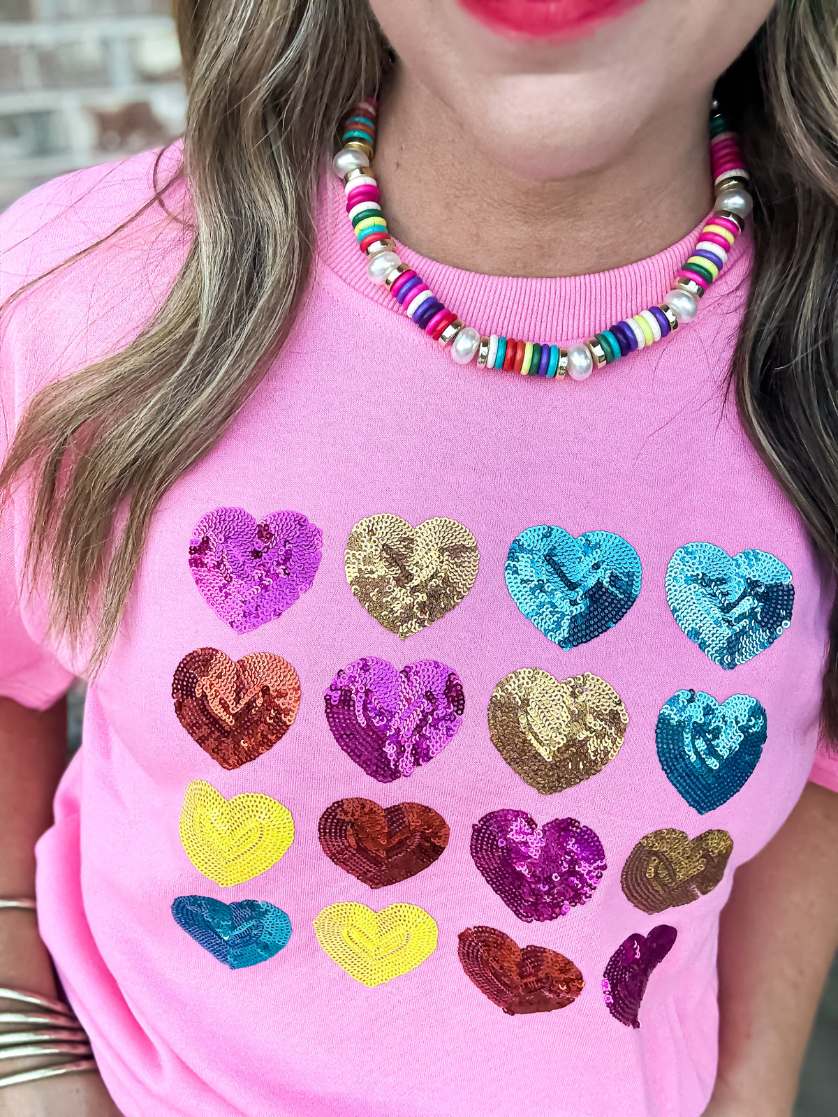 Bubble Gum Heart Sequin Tee