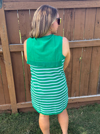 Southern Charm Green Striped Tie-Neck Dress