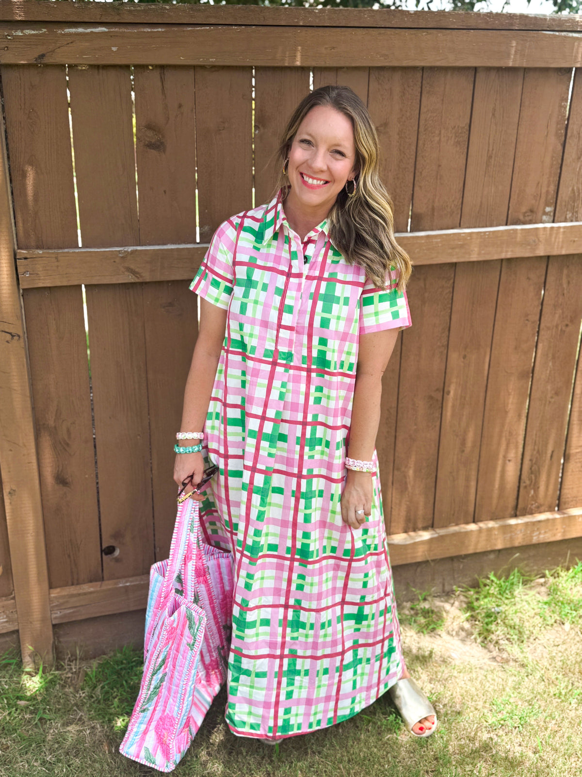 Watermelon Crawl Checkered Midi Dress