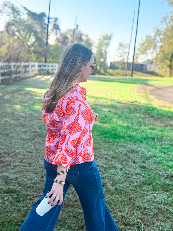 Sunny Stroll Orange Button-Up Blouse - EmClaire Lane