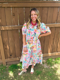 Folk Print Midi Dress