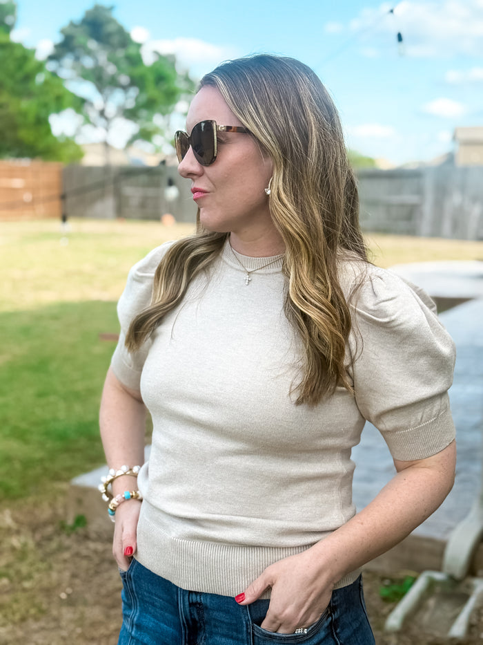 Queen of Cozy Short Sleeve Taupe Sweater