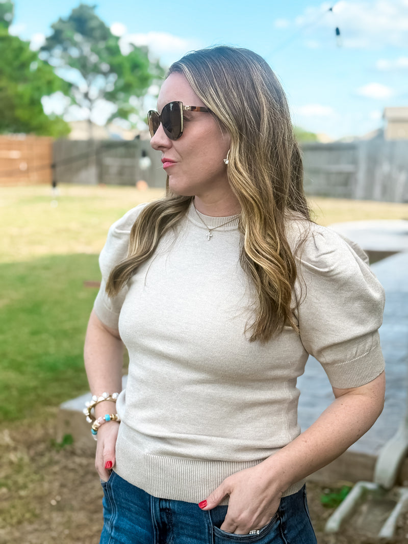 Queen of Cozy Short Sleeve Taupe Sweater