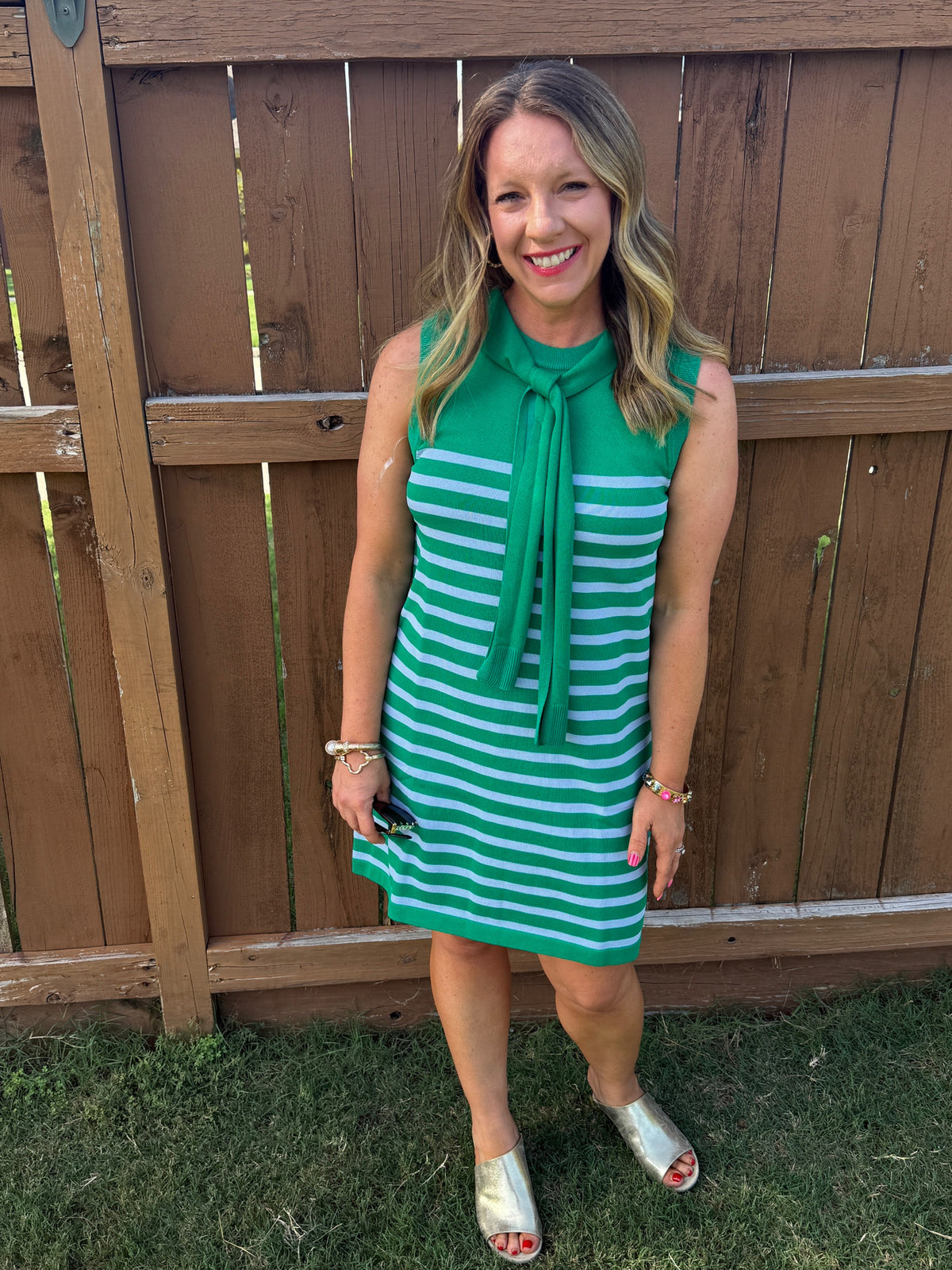 Southern Charm Green Striped Tie-Neck Dress
