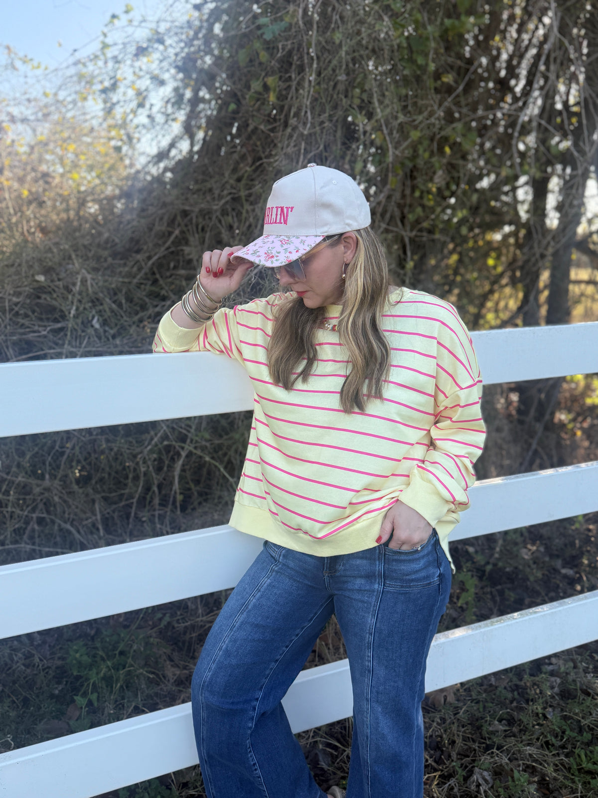 Yellow Stripe Overlap Pullover Top