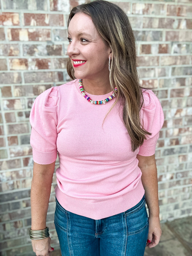 Queen of Cozy Short Sleeve Pink Sweater