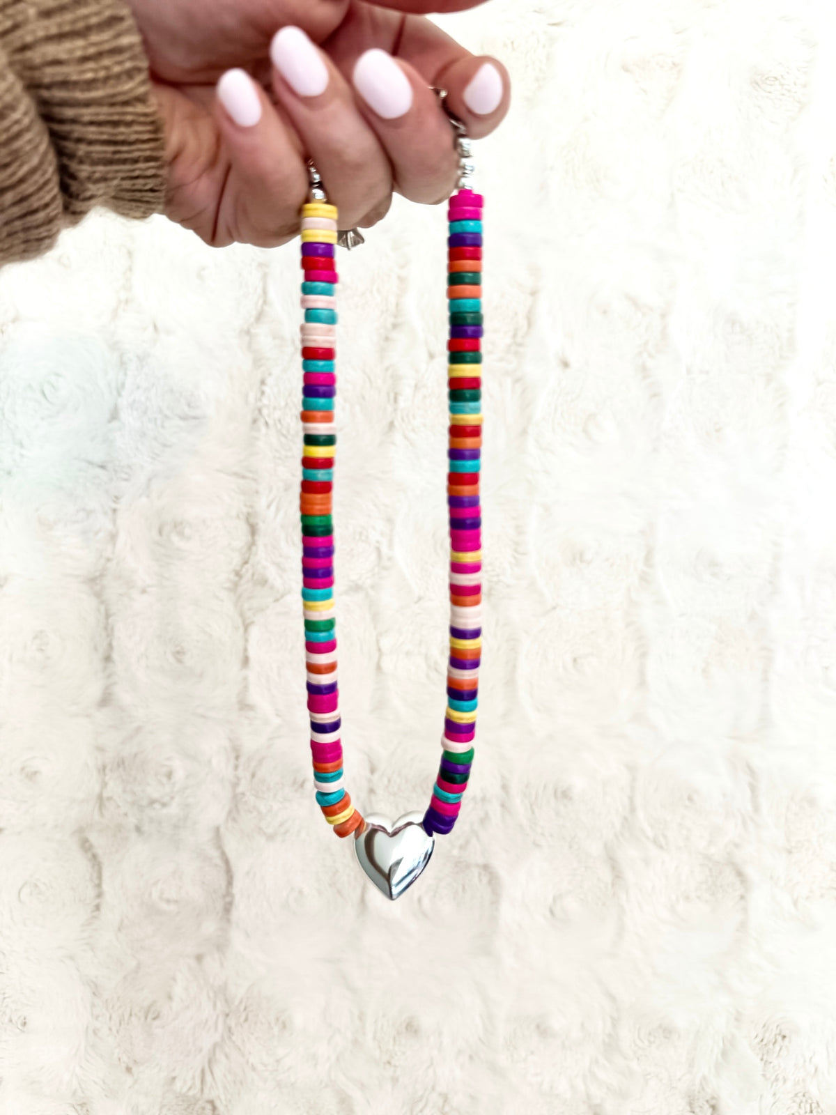 Hey Girlie Beaded Silver Necklace