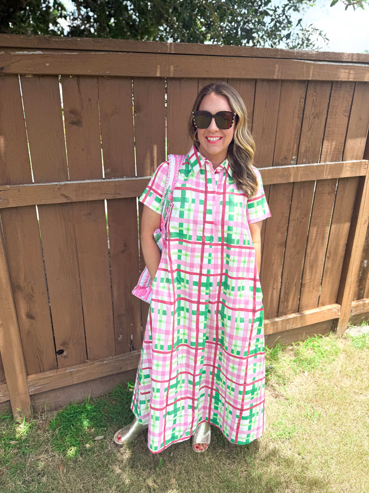 Watermelon Crawl Checkered Midi Dress