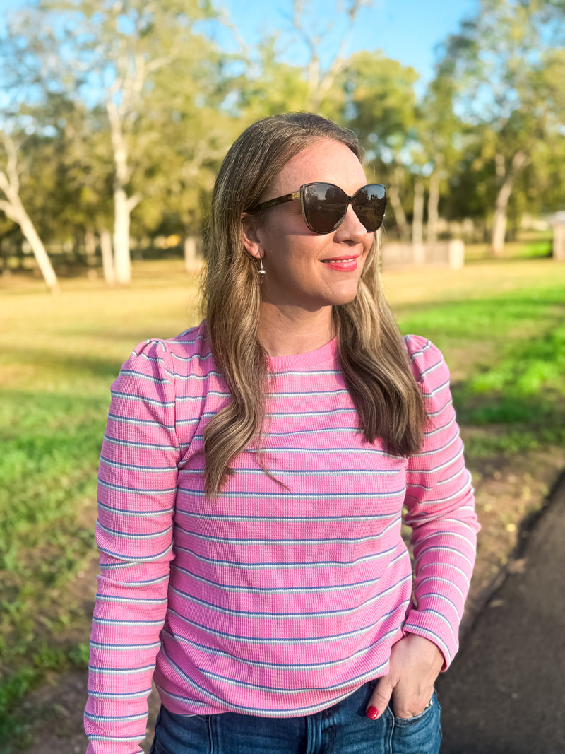 Rose Stripe Textured Top