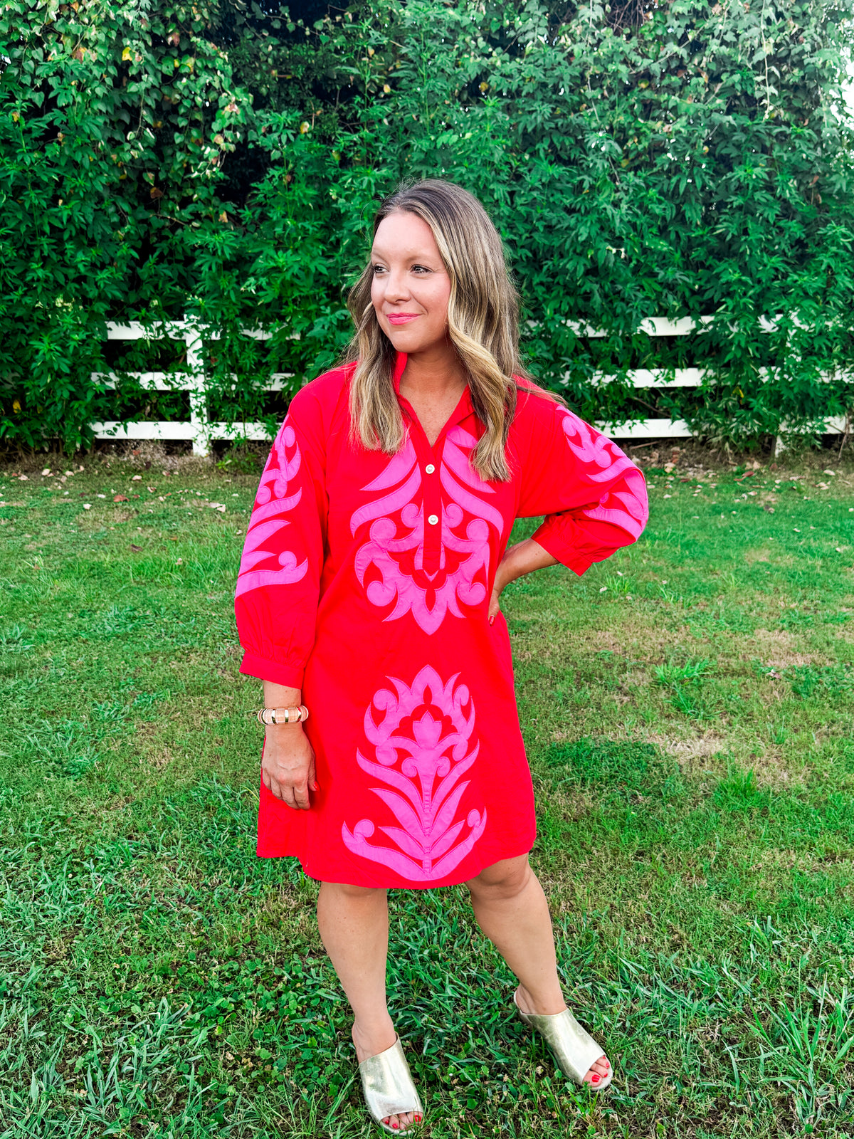 Starting New Embroidered Dress in Pink and Red