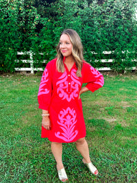 Starting New Embroidered Dress in Pink and Red