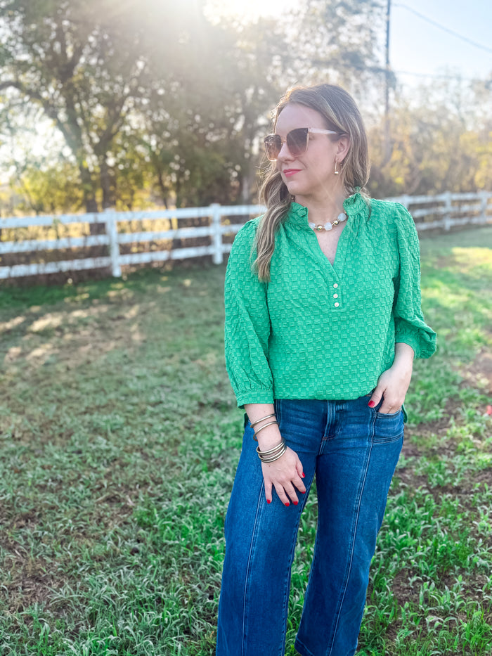 Sweet Serenity Ruffle Sleeve Blouse - Green & Lavender
