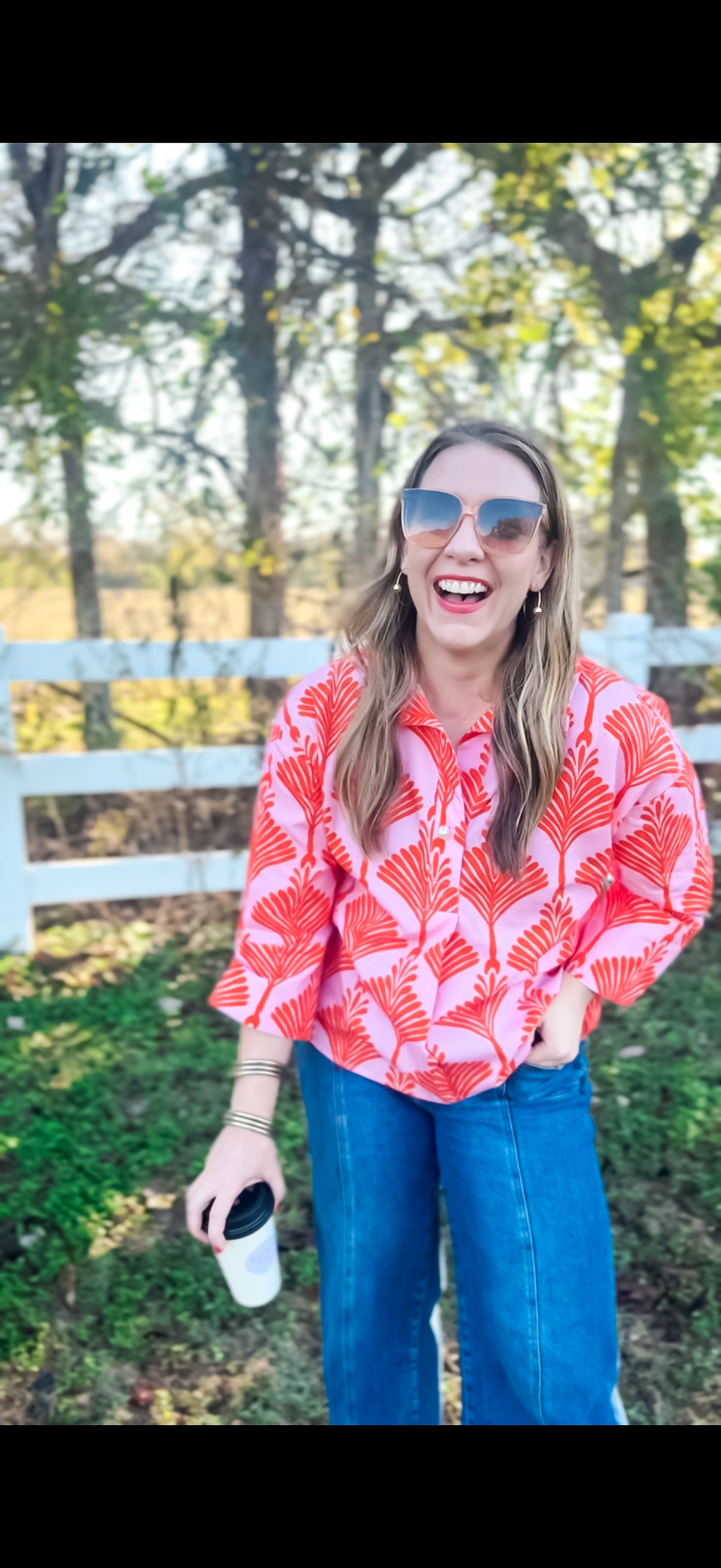 Sunny Stroll Orange Button-Up Blouse - EmClaire Lane
