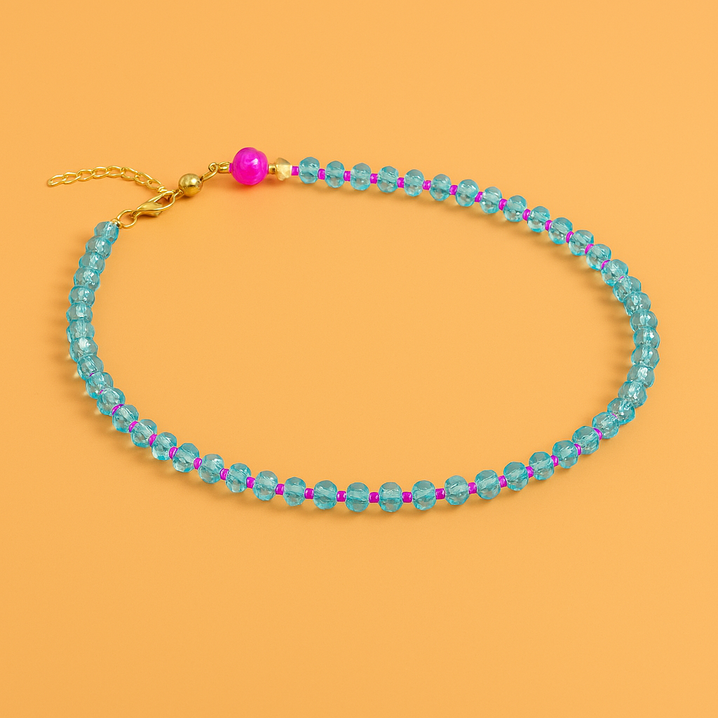 Gigi Beaded Necklace - Aqua & Pink