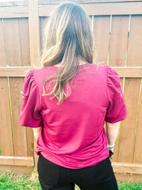 Game Day Bows & Sequins Top - Maroon & White