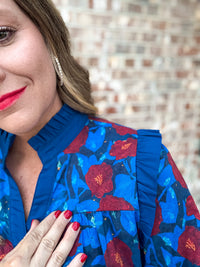 Blue Skies Ruffle Detail Floral Top