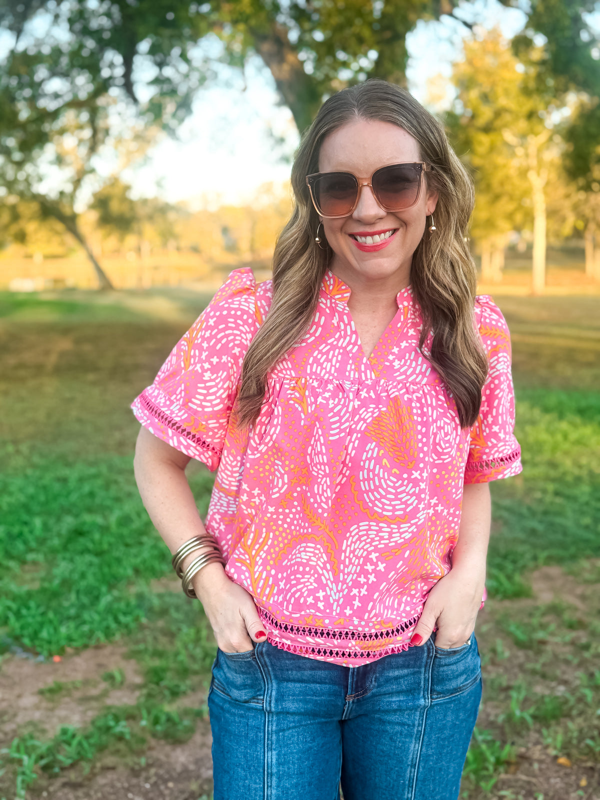 Mango Mosaic Pink Jasmine Top