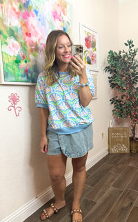 Floral Print Short Sleeve Knit Top