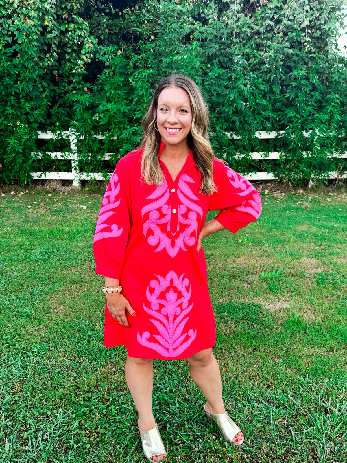 Starting New Embroidered Dress in Pink and Red