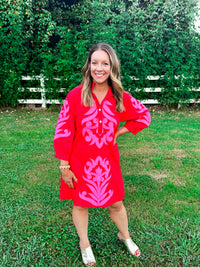 Starting New Embroidered Dress in Pink and Red