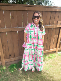 Watermelon Crawl Checkered Midi Dress
