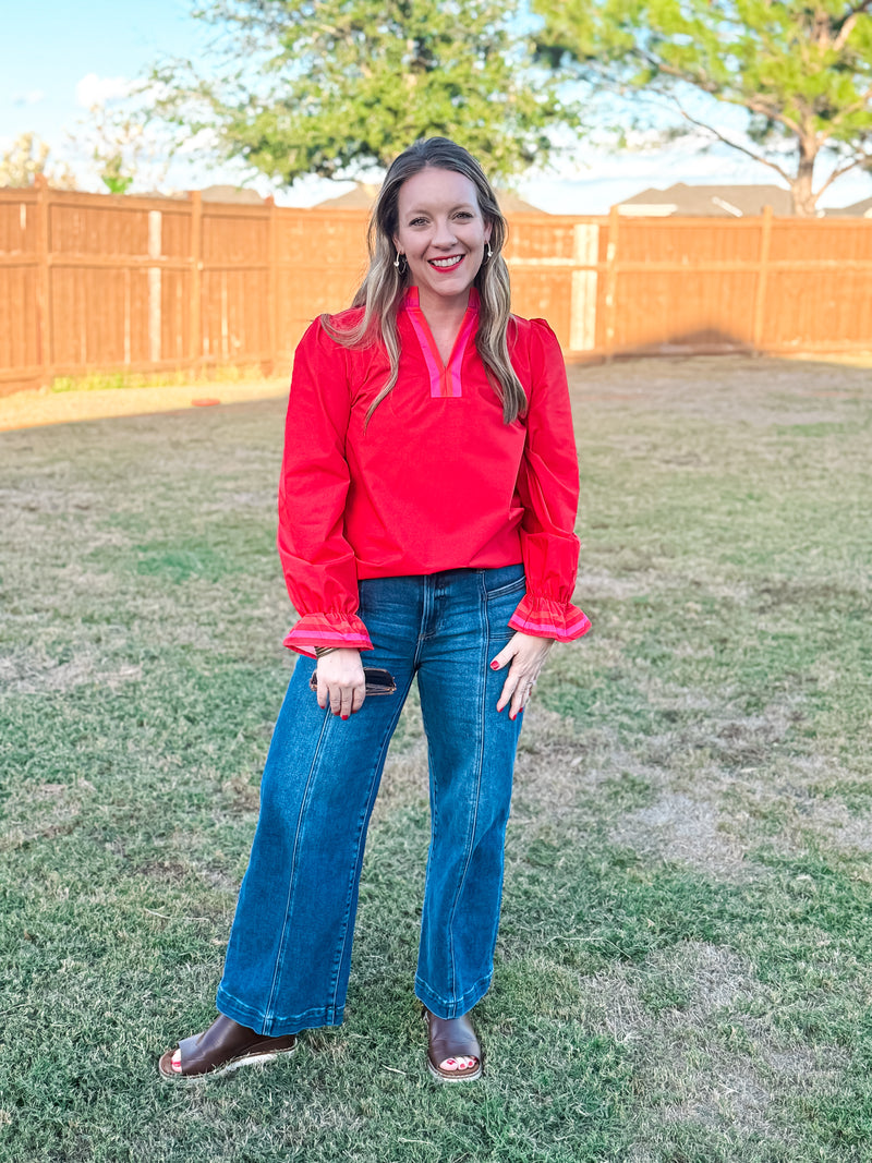 The Radiant Ruffle Red Top