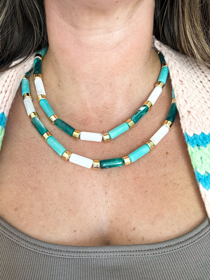 Aqua Candy Bar Necklace - EmClaire Lane