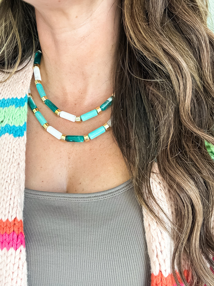 Aqua Candy Bar Necklace - EmClaire Lane
