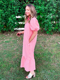 Present and Pretty Puff Sleeve Dress in Yellow and Pink Gingham