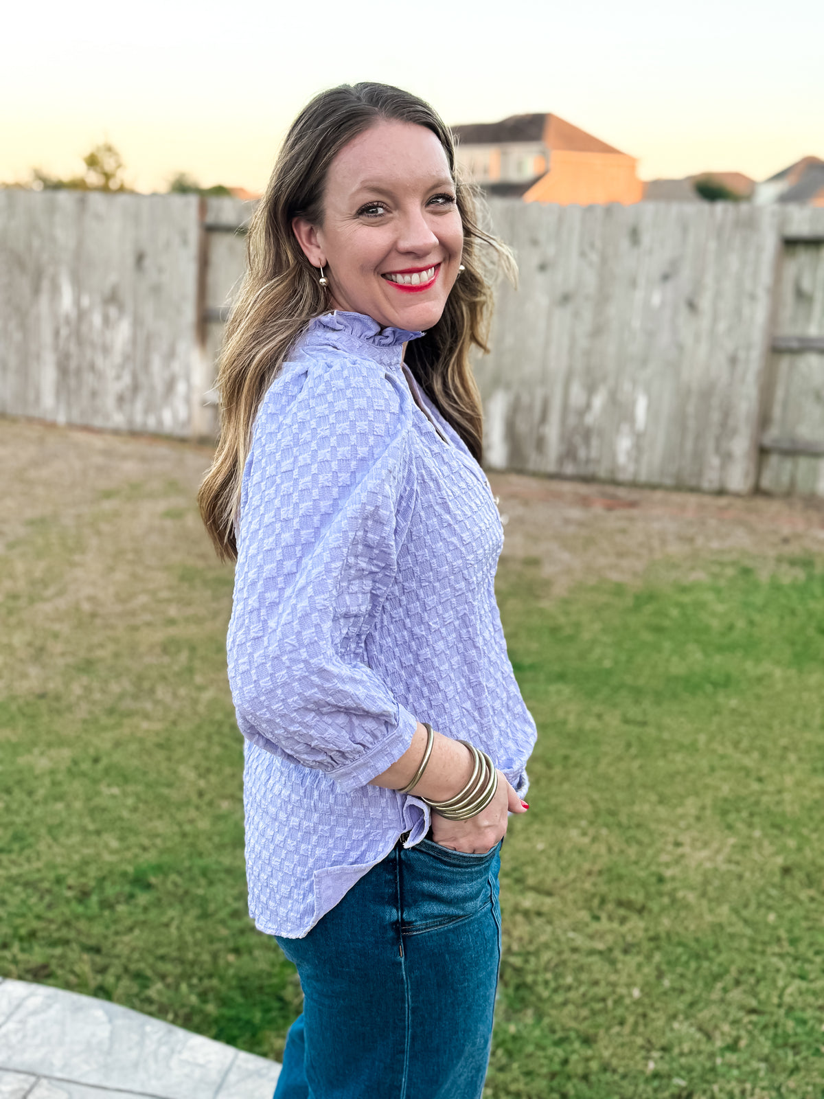 Sweet Serenity Ruffle Sleeve Blouse - Green & Lavender