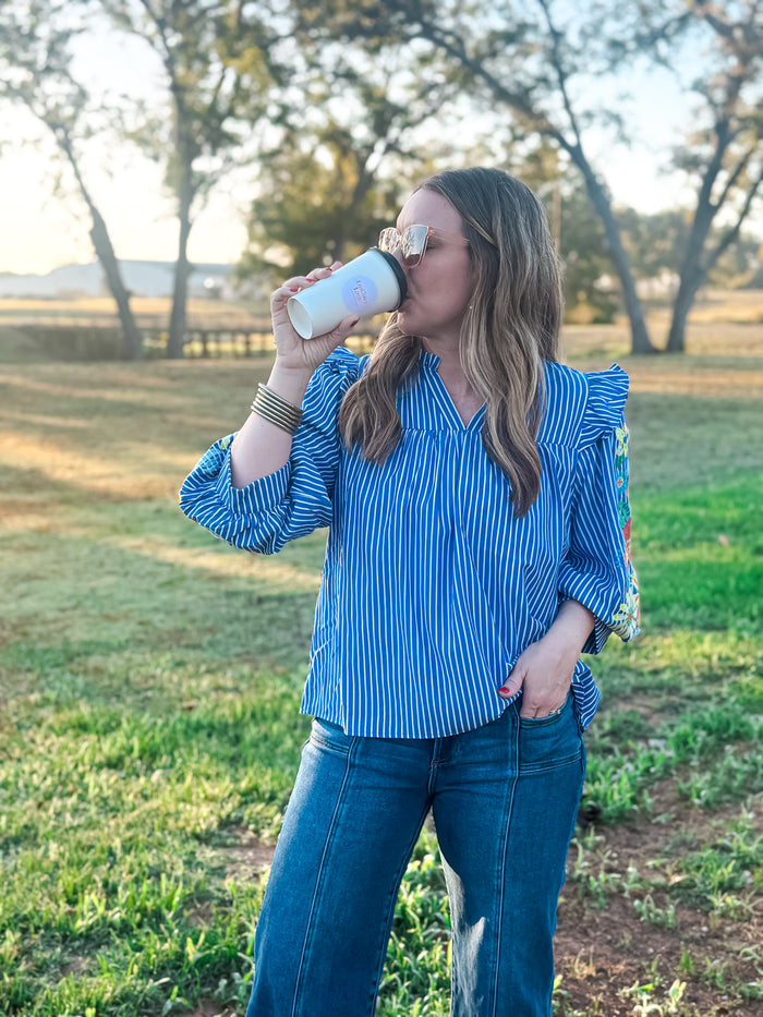 Daisy Charm Blue Stripe Top - EmClaire Lane