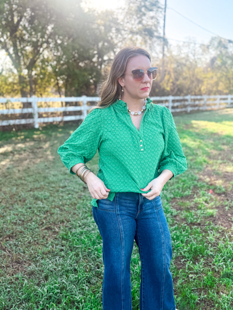 Sweet Serenity Ruffle Sleeve Blouse - Green & Lavender