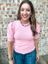 Queen of Cozy Short Sleeve Pink Sweater