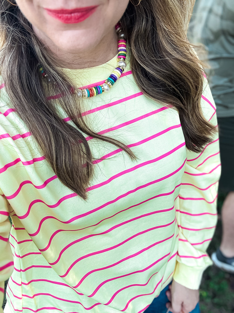 Yellow Stripe Overlap Pullover Top