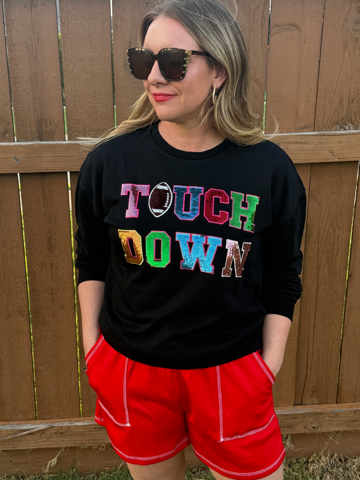 Sequin Game Day Patchwork Pullover