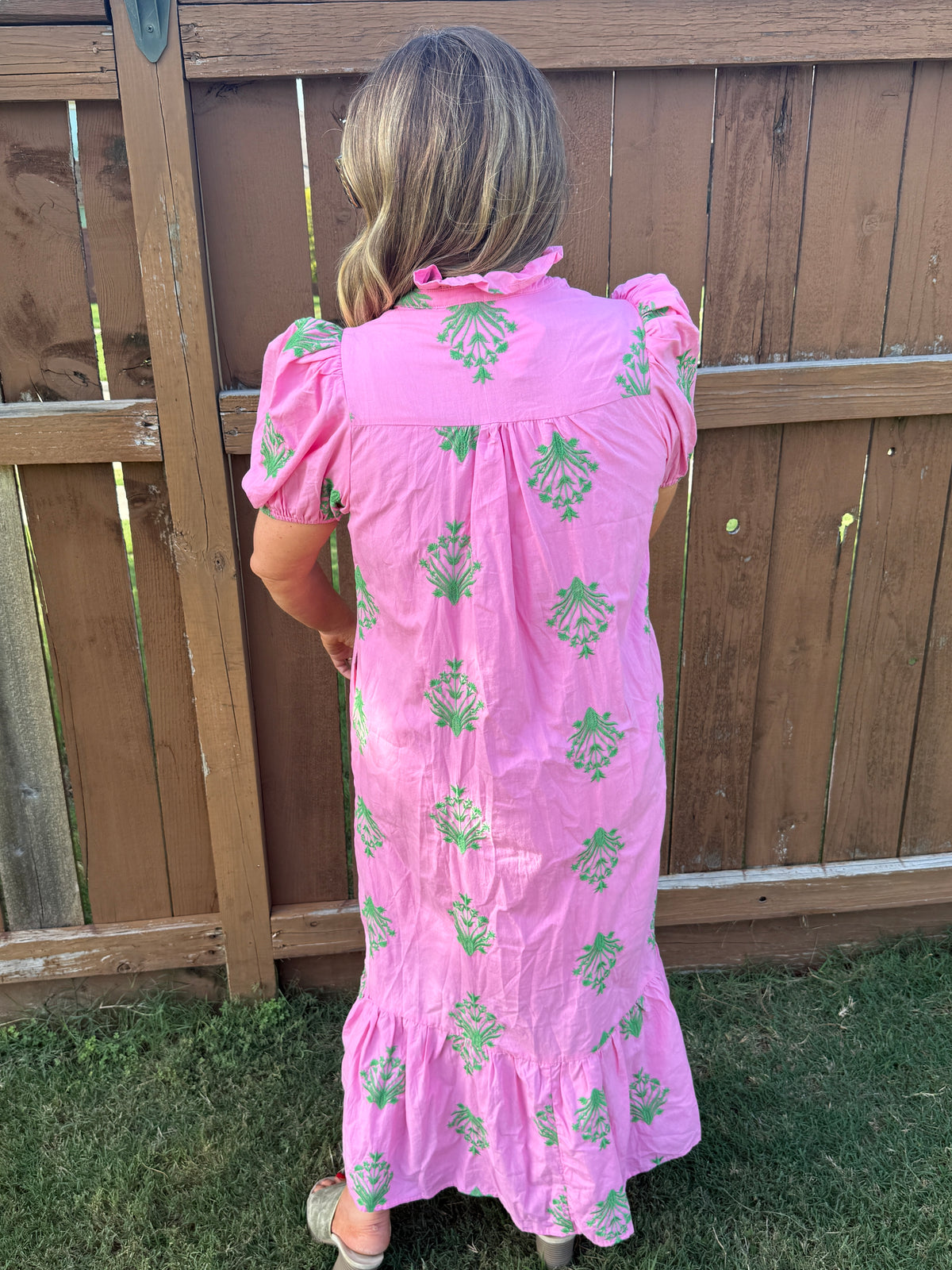 Present and Pretty Embroidery Puff Sleeve Dress in Pink