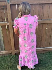 Present and Pretty Embroidery Puff Sleeve Dress in Pink