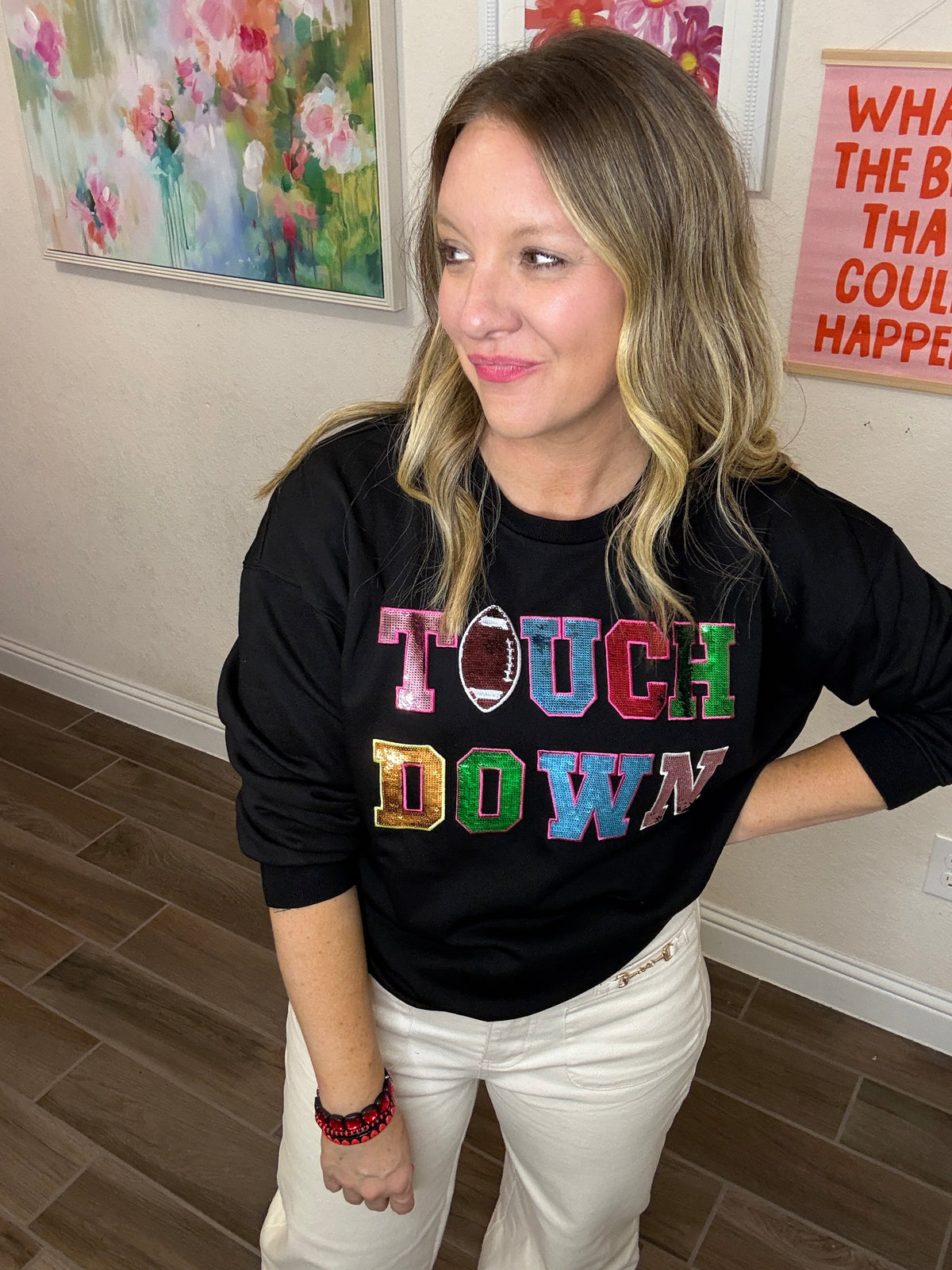 Sequin Game Day Patchwork Pullover