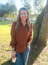 Cocoa Breeze Ruffle Sleeve Top