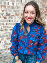 Blue Skies Ruffle Detail Floral Top