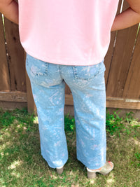 Floral Print Vintage Wide Leg Denim
