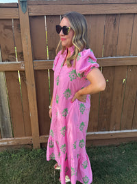Present and Pretty Embroidery Puff Sleeve Dress in Pink