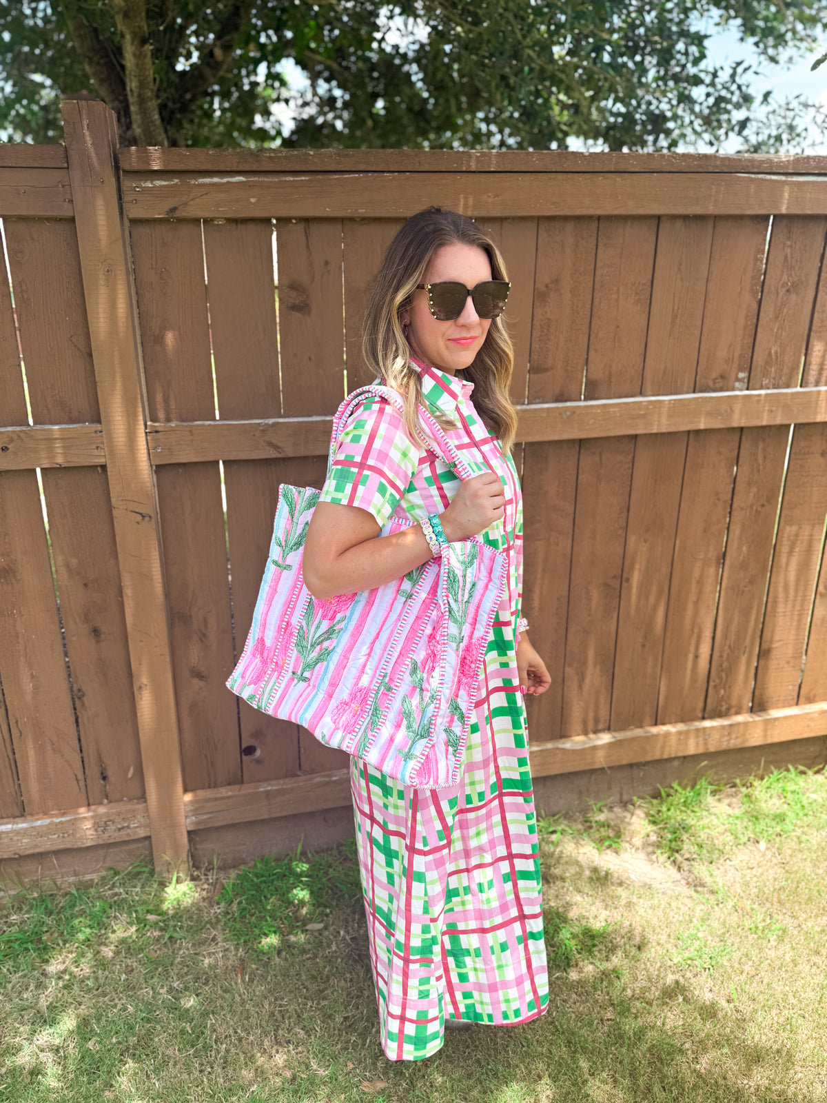 Watermelon Crawl Checkered Midi Dress