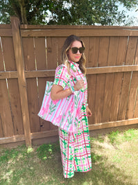 Watermelon Crawl Checkered Midi Dress