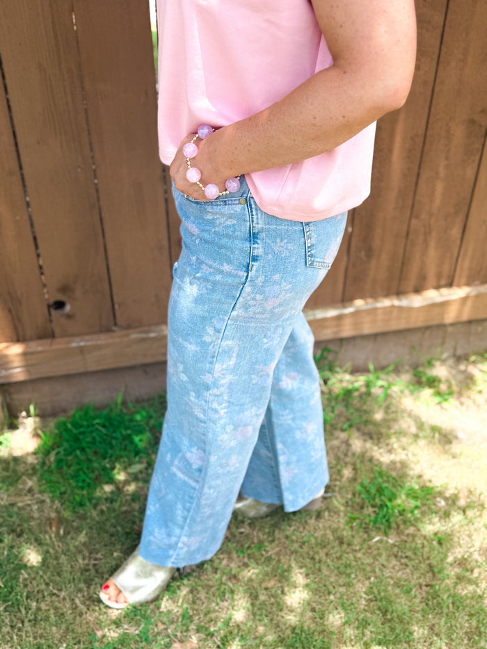 Floral Print Vintage Wide Leg Denim